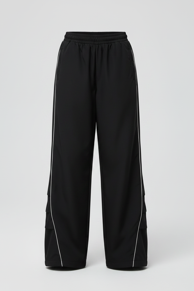 Pantalon Parachute Noir Ample Ligne Blanche Fille - Polyester - vue 3