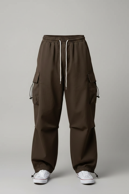 Pantalon Parachute Marron Ample Cargo Décontracté - Polyester - vue 3