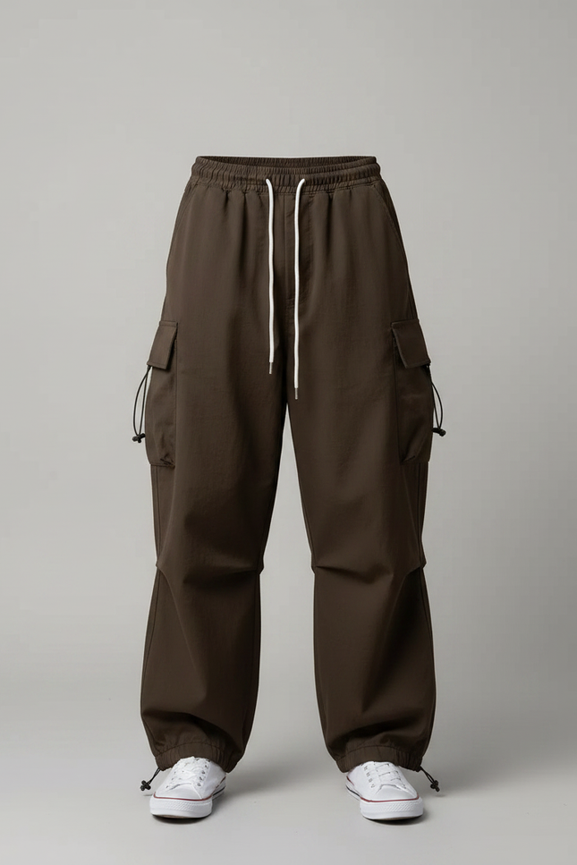 Pantalon Parachute Marron Ample Cargo Décontracté - Polyester - vue 3