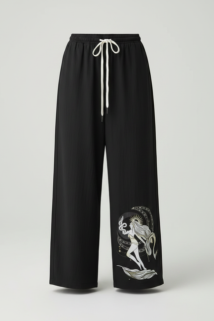 Pantalon Parachute Noir Ample Imprimé Mythique Cordon Femme - Polyester - vue 3