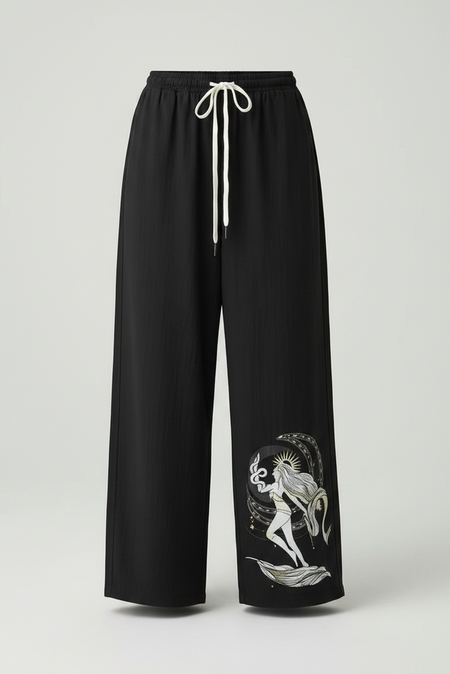 Pantalon Parachute Noir Ample Imprimé Mythique Cordon Femme - Polyester - vue 3