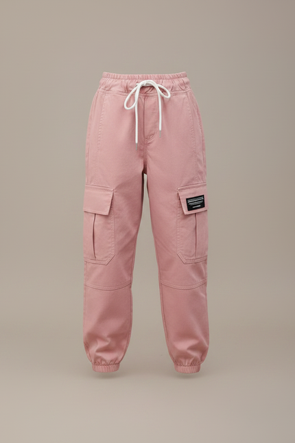 Pantalon Parachute Rose Cargo Ample Coton Enfant Décontracté - vue 3