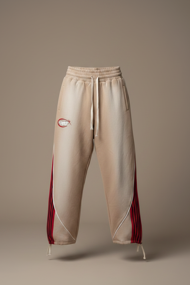 Pantalon Parachute Beige Ample Rayures Rouges Hip-Hop - Molleton - vue 3