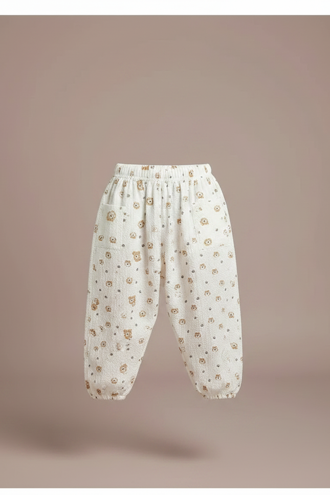 Pantalon Parachute Blanc Ample Motif Ours Enfant - Coton - vue 3