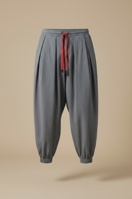 Pantalon Parachute Gris Ample Lin Décontracté Homme - vue 3