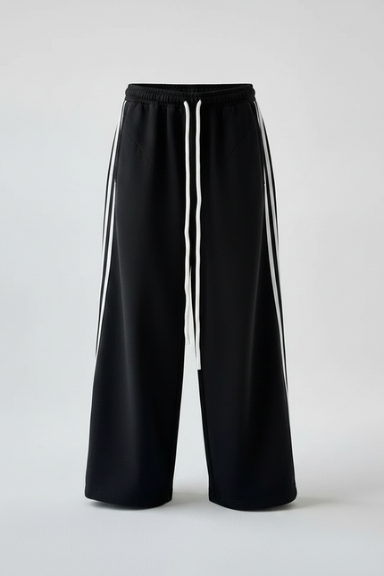 Pantalon Parachute Noir Ample Rayures Blanches Enfant - Molleton - vue 3
