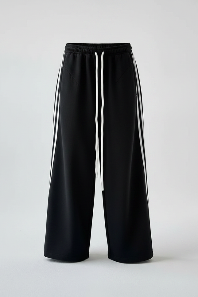 Pantalon Parachute Noir Ample Rayures Blanches Enfant - Molleton - vue 3