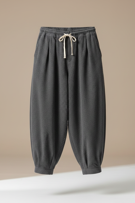 Pantalon Parachute Côtelé Gris Ample Confortable Homme - Cordé - vue 3