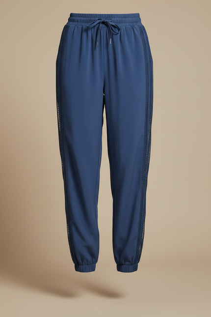 Pantalon Parachute Bleu Fluide Dentelle Cordon Femme - Polyester - vue 3