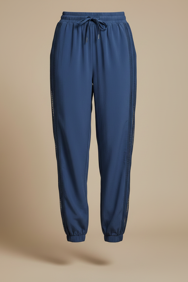 Pantalon Parachute Bleu Fluide Dentelle Cordon Femme - Polyester - vue 3