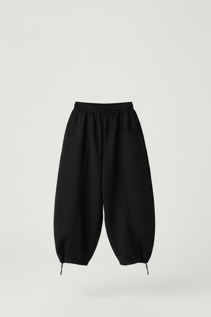 Pantalon Parachute Noir Ample Enfant Polaire Hiver - Molleton - vue 3