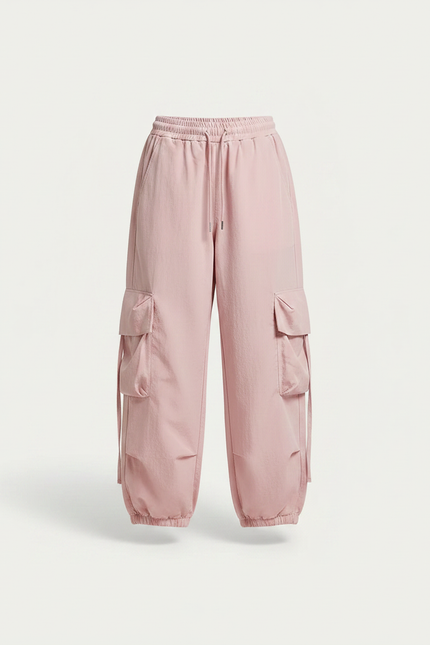 Pantalon Parachute Fille Cargo Nylon Streetwear - Rose Polyester - vue 3