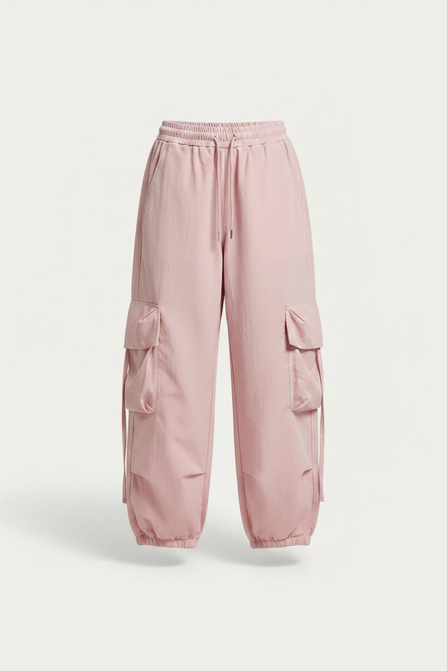 Pantalon Parachute Fille Cargo Nylon Streetwear - Rose Polyester - vue 3