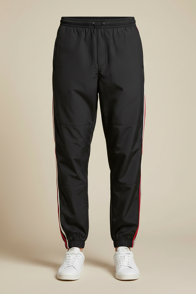Pantalon Parachute Noir Bandes Latérales Rouges Blanc Casual - Polyester - vue 3