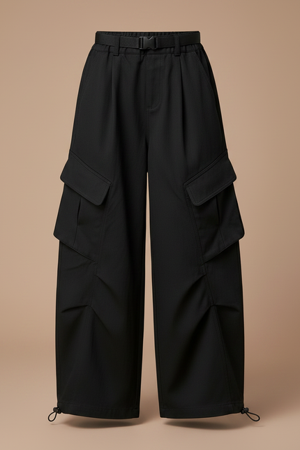 Pantalon Parachute Noir Ample Cargo Fille - Polyester - vue 3