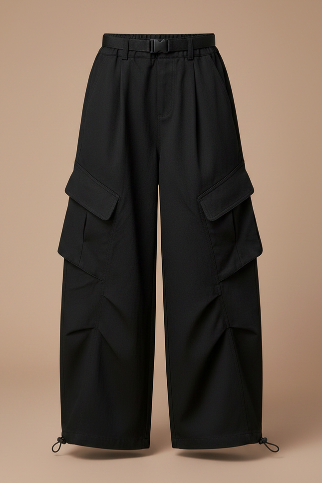 Pantalon Parachute Noir Ample Cargo Fille - Polyester - vue 3