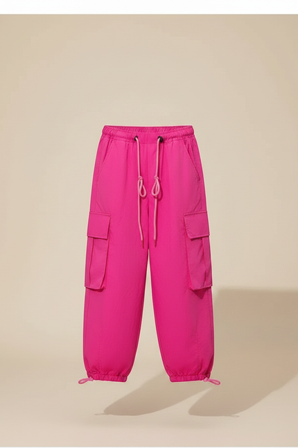 Pantalon Parachute Rose Vif Ample Cargo Fille - Polyester - vue 3
