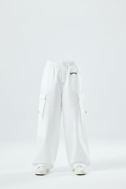 Pantalon Parachute Blanc Ample Cargo Fille Décontracté - Molleton - vue 3