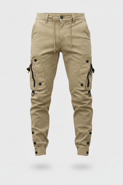 Pantalon Parachute Beige Cargo Coton Streetwear Homme - vue 3