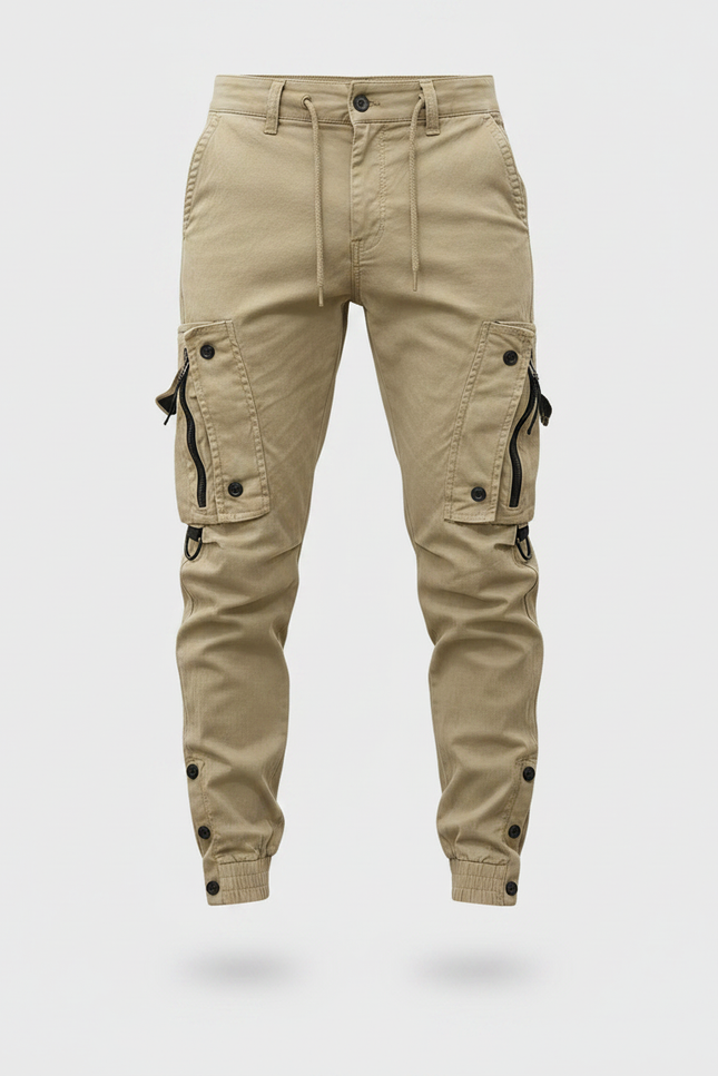 Pantalon Parachute Beige Cargo Coton Streetwear Homme - vue 3