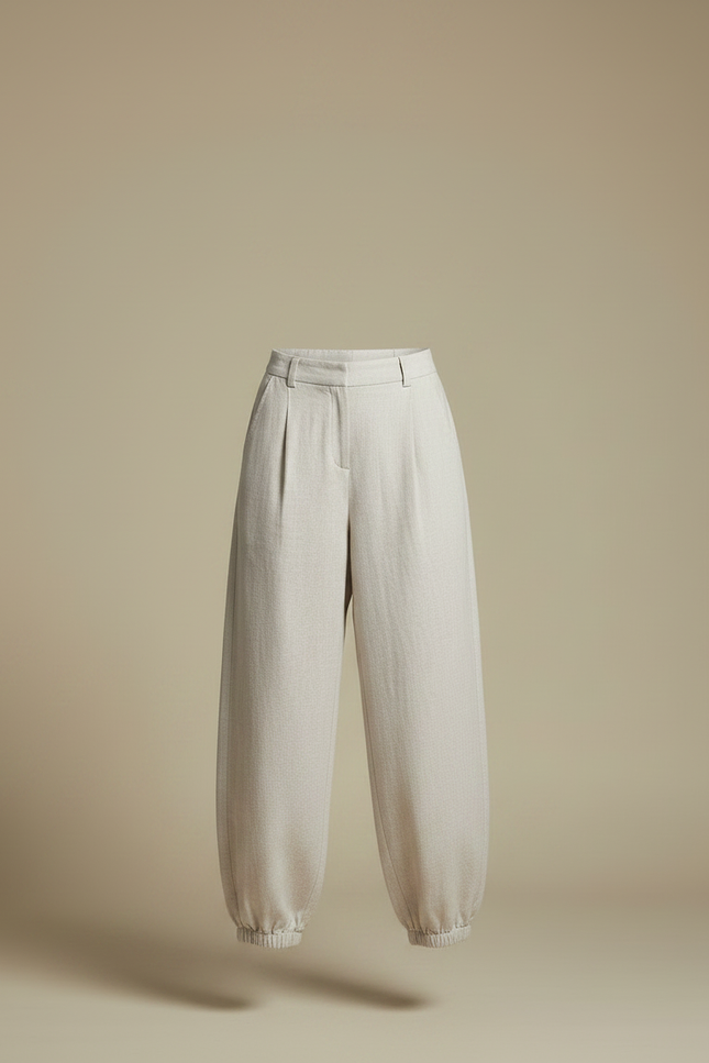 Pantalon Parachute Beige Lin Ample Élégant Femme - vue 3