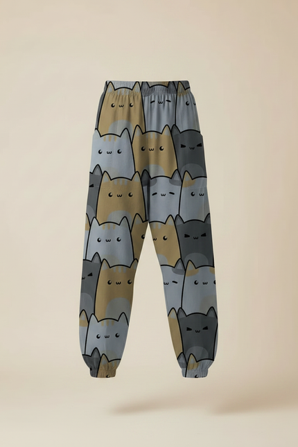 Pantalon Parachute Imprimé Chats Ample Décontracté Fluide - Viscose - vue 3