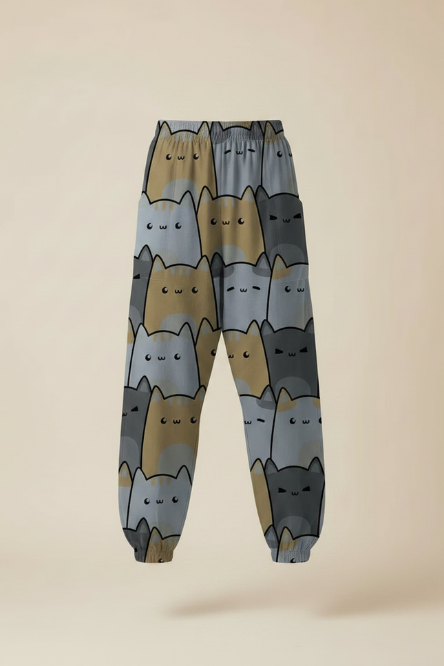 Pantalon Parachute Imprimé Chats Ample Décontracté Fluide - Viscose - vue 3