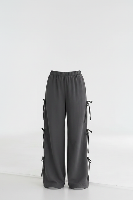 Pantalon Parachute Gris Ample Cordon Latéral Décontracté - Polyester - vue 3