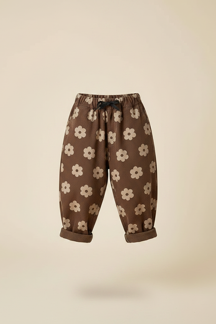Pantalon Parachute Marron Floral Ample Coton Enfant - Molleton - vue 3