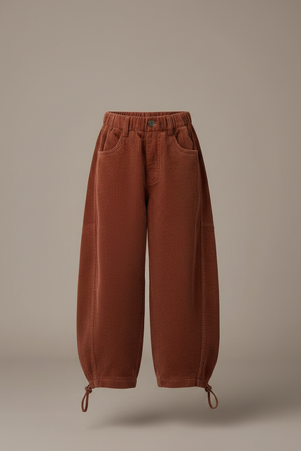 Pantalon Parachute Côtelé Marron Ample Enfant Doux Décontracté - Cordé - vue 3