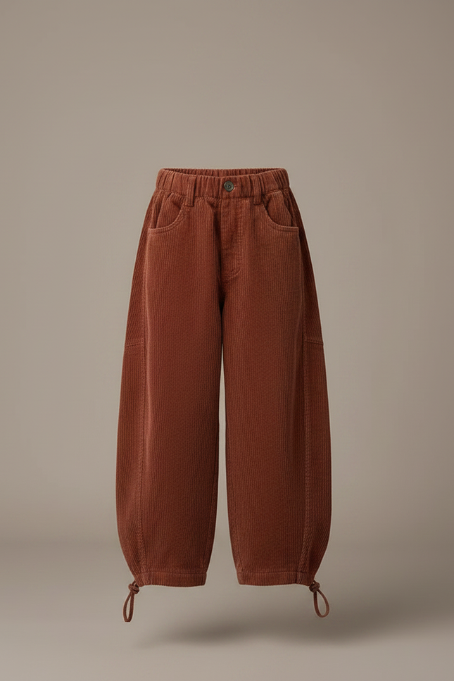 Pantalon Parachute Côtelé Marron Ample Enfant Doux Décontracté - Cordé - vue 3