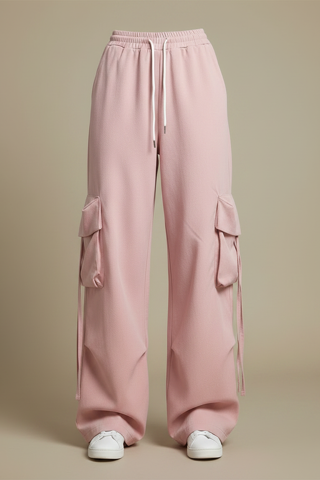 Pantalon Parachute Rose Ample Cargo Décontracté Femme - Molleton - vue 3