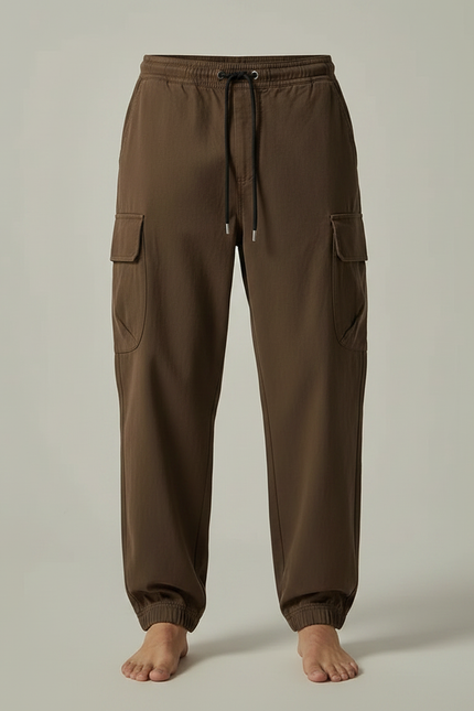 Pantalon Parachute Marron Ample Cargo Décontracté Homme - Coton - vue 3