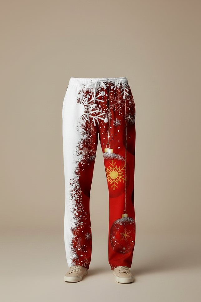 Pantalon Parachute Noël Rouge Blanc Flocons Décorations - Multicolore Polyester - vue 3
