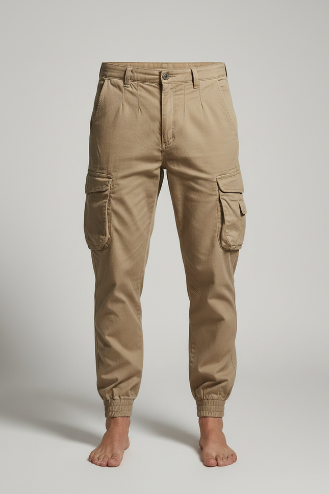 Pantalon Parachute Kaki Cargo Homme Multipoches Cordon - Toile - vue 3