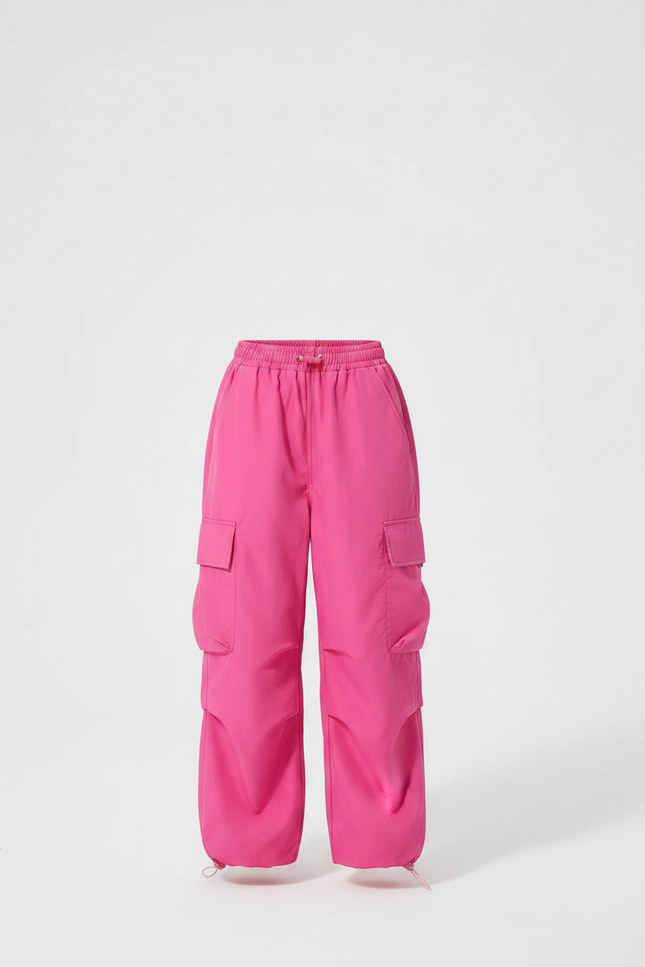 Pantalon Parachute Rose Cargo Ample Fille Ceinture Cordon - Polyester - vue 3