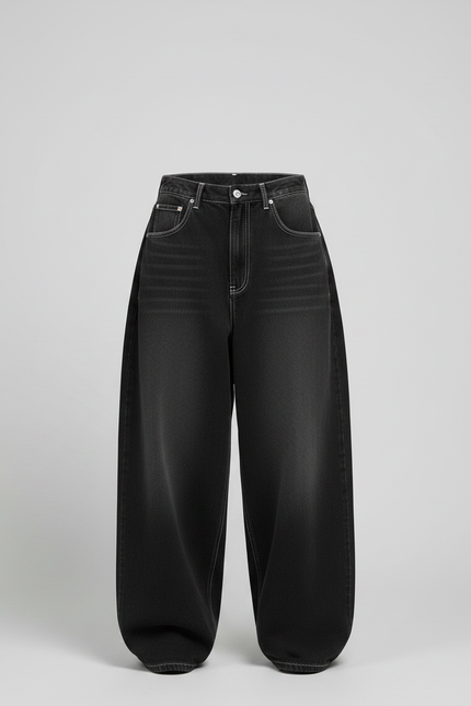 Pantalon Parachute Gris Délavé Ample Denim Y2K - Jean - vue 3