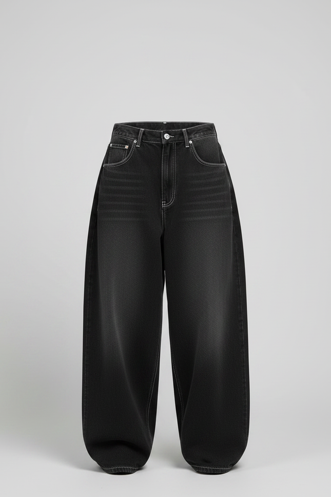 Pantalon Parachute Gris Délavé Ample Denim Y2K - Jean - vue 3