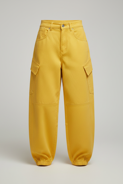 Pantalon Parachute Jaune Cargo Ample Femme - Toile - vue 2