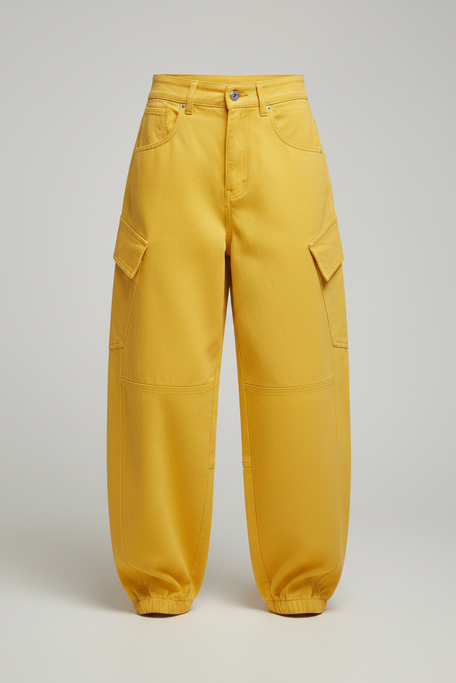Pantalon Parachute Jaune Cargo Ample Femme - Toile - vue 2