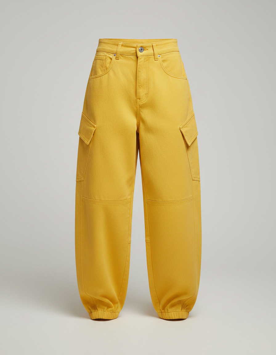 Pantalon Parachute Jaune Cargo Ample Femme - Toile - vue 2