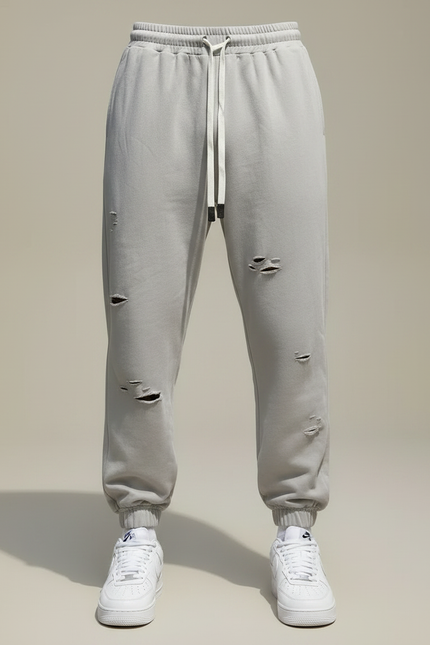 Pantalon Parachute Gris Déchiré Cordon Décontracté Homme - Molleton - vue 3