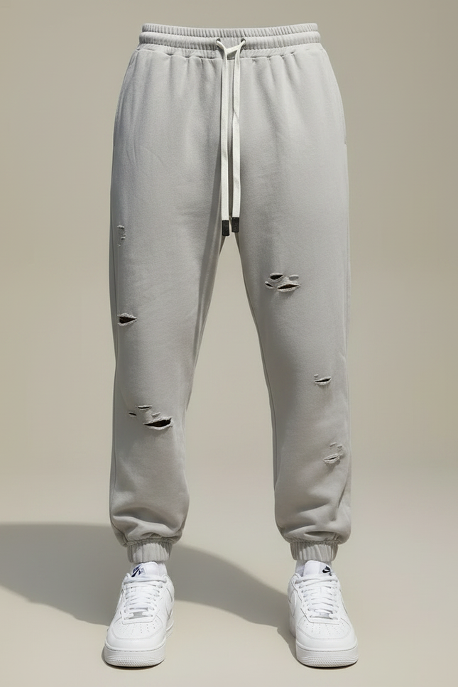 Pantalon Parachute Gris Déchiré Cordon Décontracté Homme - Molleton - vue 3