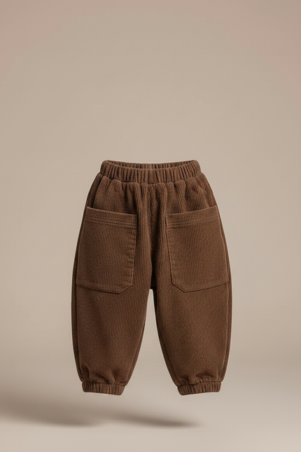 Pantalon Parachute Marron Côtelé Ample Décontracté Enfant - Cordé - vue 3