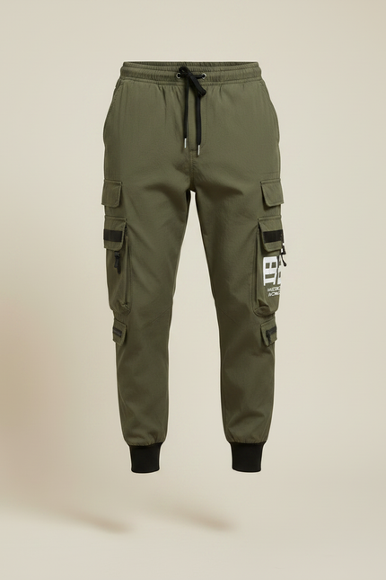 Pantalon Parachute Vert Kaki Cargo Imprimé Jogger Homme - Polyester - vue 3