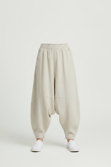 Pantalon Parachute Lin Ample Beige Décontracté Fille - vue 3