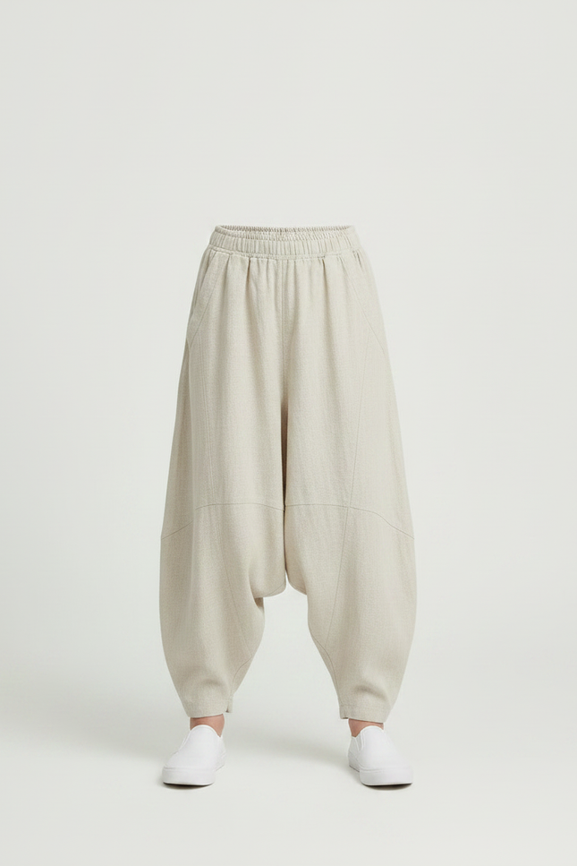 Pantalon Parachute Lin Ample Beige Décontracté Fille - vue 3