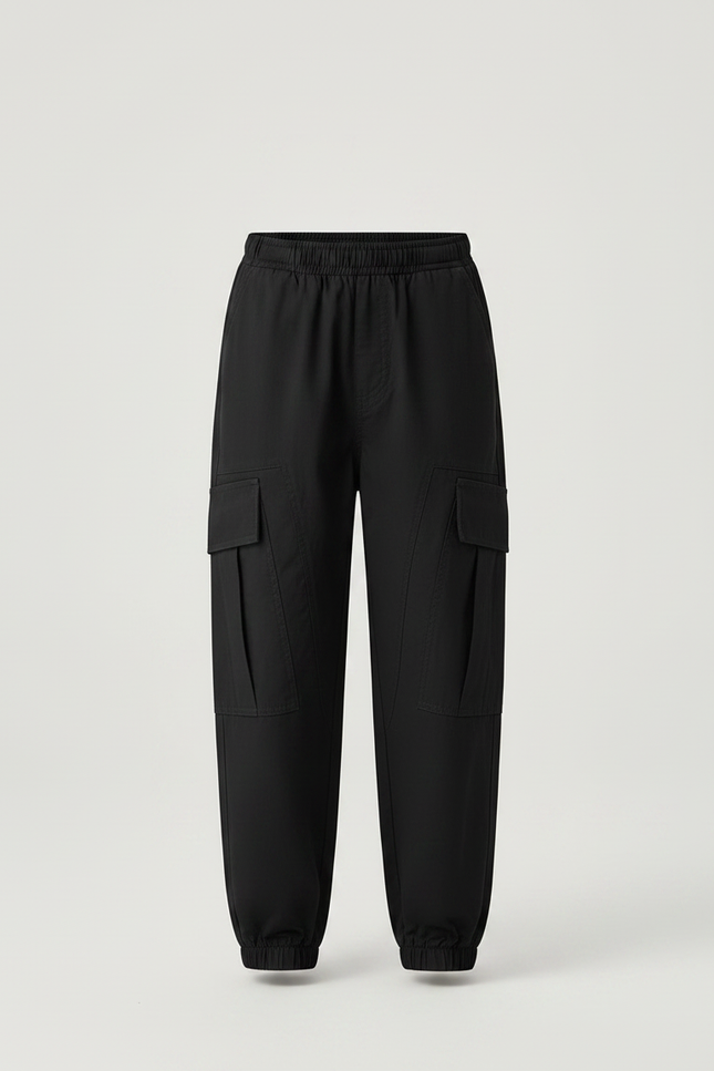 Pantalon Parachute Noir Cargo Ample Coton Garçon - vue 3
