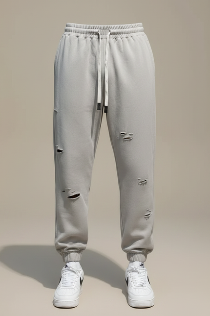 Pantalon Parachute Gris Déchiré Jogging Homme - Molleton - vue 3