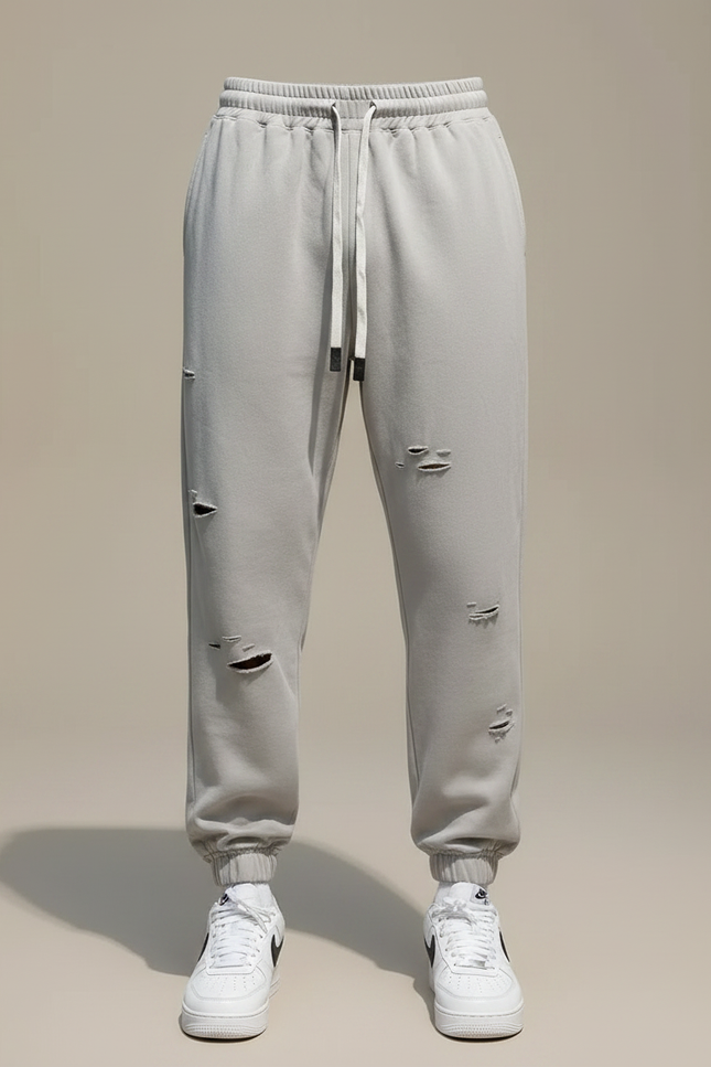 Pantalon Parachute Gris Déchiré Jogging Homme - Molleton - vue 3